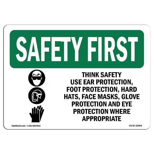 OSHA Sign, Think Use Ear Protection, 5in X 3.5in Decal, 10PK, 5